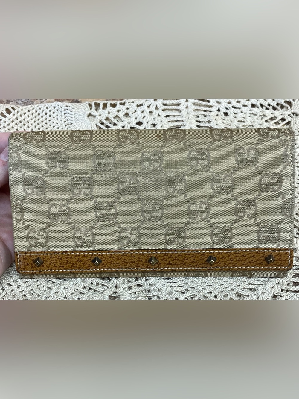 Gucci beige GG canvas continental wallet